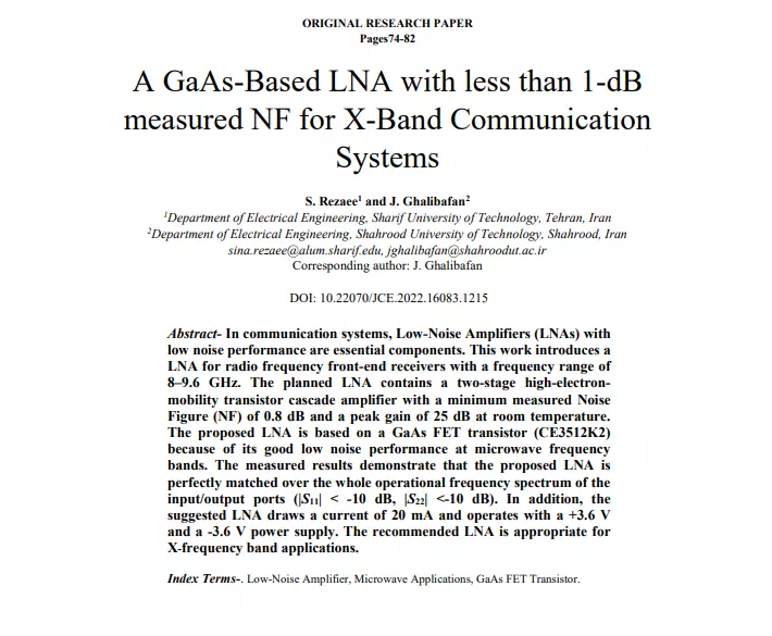 A GaAs-Based LNA with less than 1-dBmeasured NF for X-Band CommunicationSystems