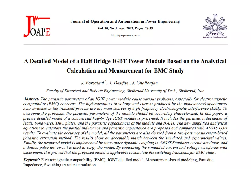 A Detailed Model of a Half Bridge IGBT Power Module Based on the AnalyticalCalculation and Measurement for EMC Study